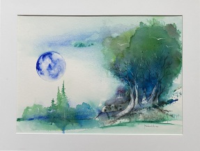 Landschaft, Aquarell Bild, Kunst Atelier, Antje Meischner, Bäume, Wolken, Wasser