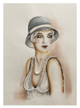 Frau aus den 30iger Jahren mit Hut und Perlenkette, 