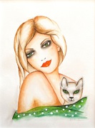 blondes Mädchen mit Katze im Arm