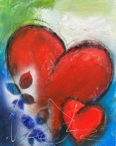 Herzenssache, Kunst Atelier, Acrylbild Antje Meischner mit einem Herz, Farben schwarz, rot, weiß, grün