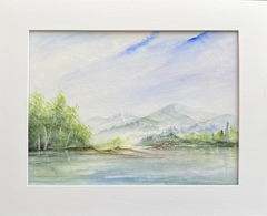 Landschaft, Aquarell Bild, Kunst Atelier, Antje Meischner, Bäume, Wolken, Wasser