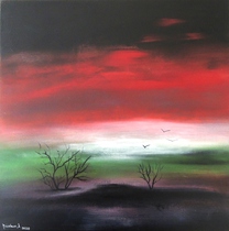 Landschaft, Acryl Bild, Kunst Atelier, Antje Meischner, abstrakt, farbig, Wolken, Wasser