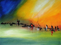 Landschaft, Acryl Bild, Kunst Atelier, Antje Meischner, abstrakt, farbig, Wolken, Wasser