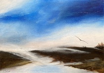 Landschaft, Acryl Bild, Kunst Atelier, Antje Meischner, abstrakt, farbig, Wolken, Wasser