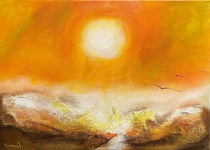 Landschaft, Acryl Bild, Kunst Atelier, Antje Meischner, abstrakt, farbig, Wolken, Wasser