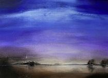 Landschaft, Acryl Bild, Kunst Atelier, Antje Meischner, abstrakt, farbig, Wolken, Wasser