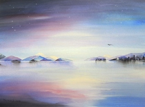 Landschaft, Acryl Bild, Kunst Atelier, Antje Meischner, abstrakt, farbig, Wolken, Wasser