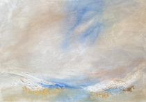 Landschaft, Acryl Bild, Blatt Gold, Kunst Atelier, Antje Meischner, abstrakt, farbig, Wolken, Wasser