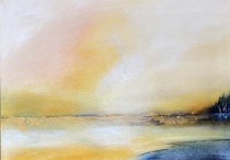 Landschaft, Acryl Bild, Blatt Gold, Kunst Atelier, Antje Meischner, abstrakt, farbig, Wolken, Wasser