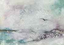 Landschaft, Acryl Bild, Blatt Silber, Kunst Atelier, Antje Meischner, abstrakt, farbig, Wolken, Wasser
