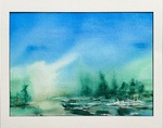 Landschaft, Aquarell Bild, Kunst Atelier, Antje Meischner, Bäume, Wolken, Wasser